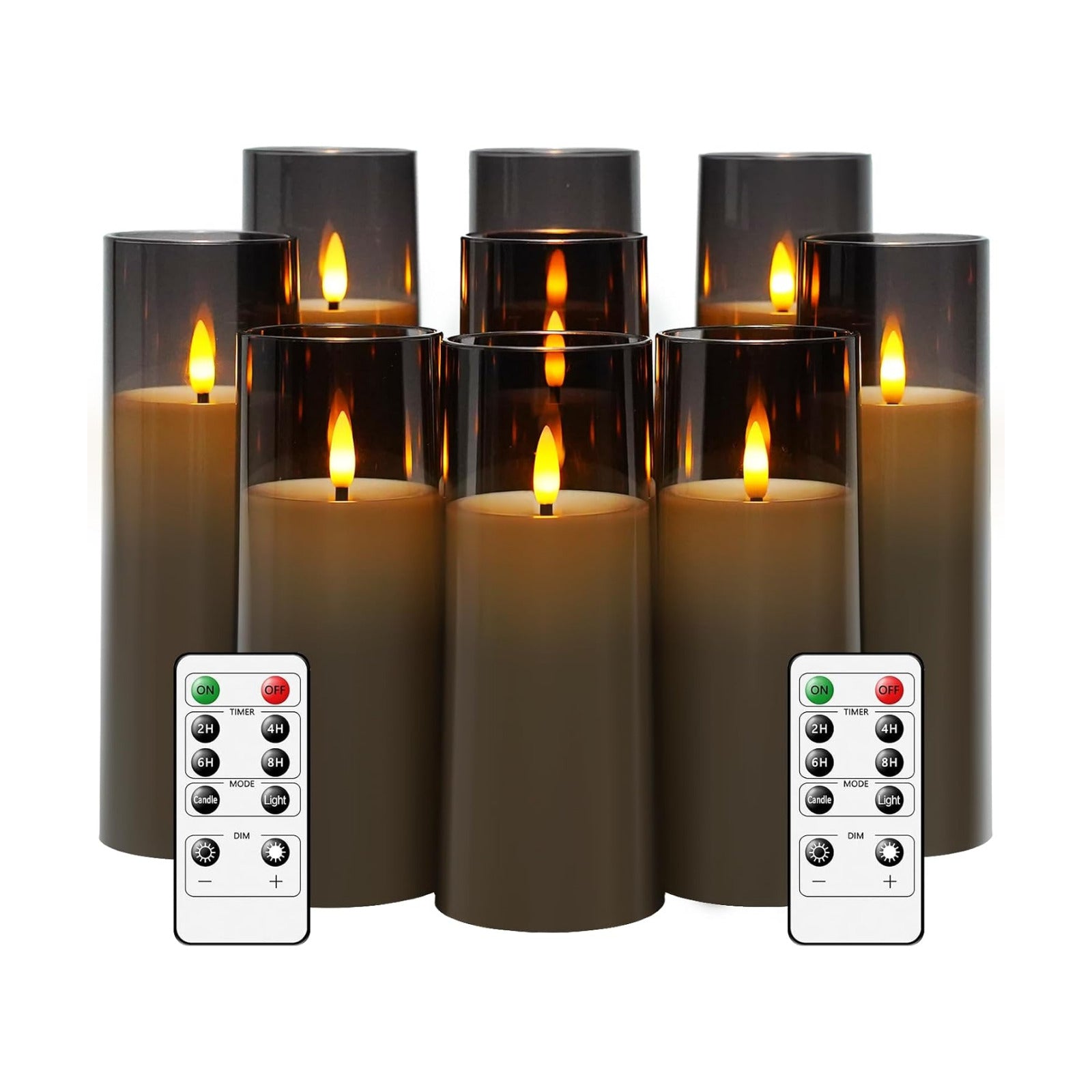 kakoya Flickering Flameless Candles Battery Operated with Remote and 2/4/6/8 H Timer Plexiglass Led Pillar Candles Pack