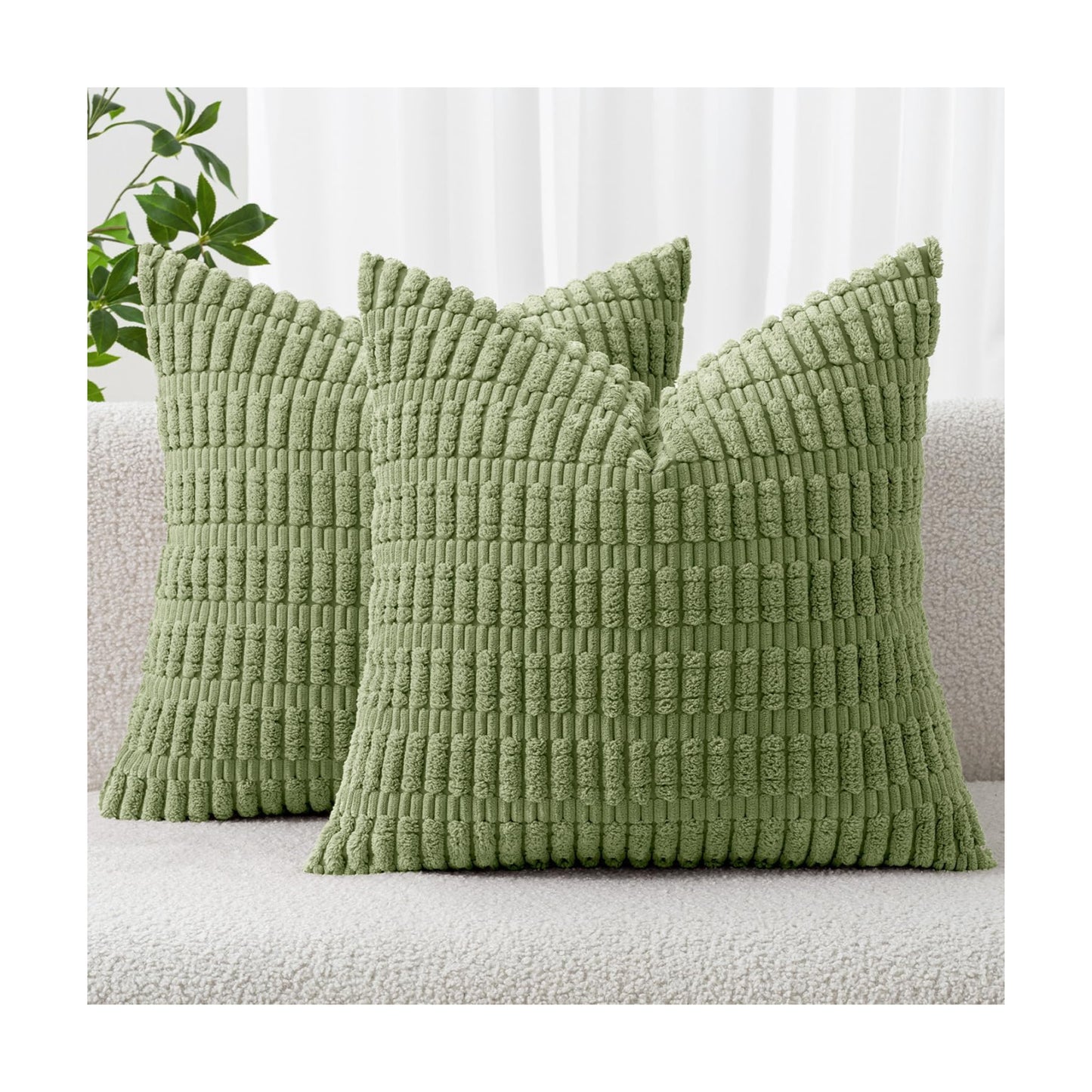 MIULEE Corduroy Decorative Throw Pillow Covers 12x12 Sage Green Pack of 2