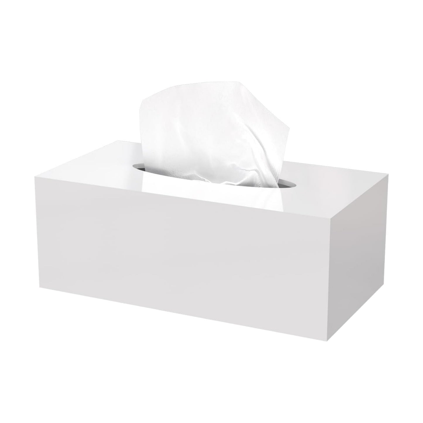Acrylic Tissue Box Cover Rectangle / Glossy White / 9.85"L x 5.1"W x 4.5"H