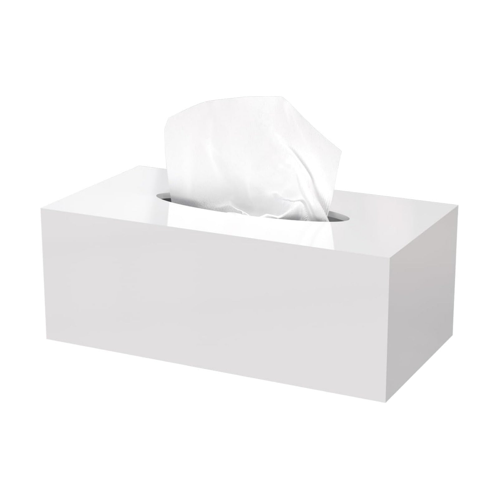 Acrylic Tissue Box Cover Rectangle / Glossy White / 9.85"L x 5.1"W x 4.5"H
