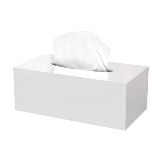 Acrylic Tissue Box Cover Rectangle / Glossy White / 9.85"L x 5.1"W x 4.5"H