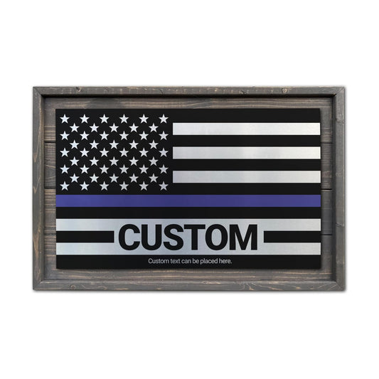CUSTOM Rustic Thin Blue Line American Flag Made of Wood and Metal For Law / Blue Line Custom