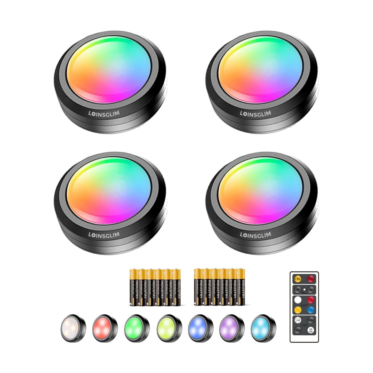 Puck Lights with Remote,7 Colors Under Cabinet Lighting Wireless,Battery Operated RGB LED Lights Dimmable, Push Lights