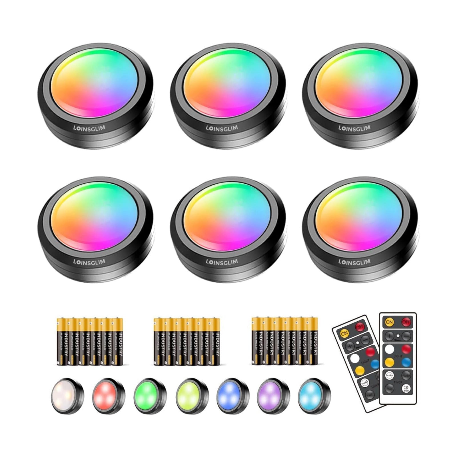 Puck Lights with Remote,Under Cabinet Lighting Wireless,Battery Operated RGB LED Lights Dimmable,7 Colors Push Lights