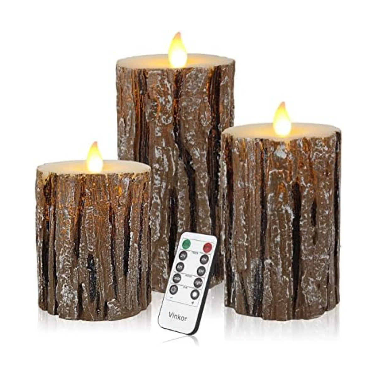 Vinkor Flameless Candles Battery Operated Candles Real Wax Pillar LED Candles with 10-Key Remote and Cycling 24 Hours Timer (Birch Effect 4" 5" 6")