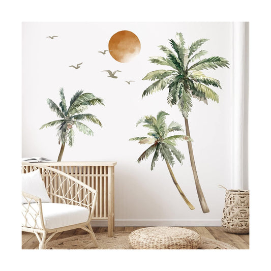 Boho Palm Tree Wall Stickers Large Tropical Tree Sunset Peel and Stick Wall Art Decals / A
