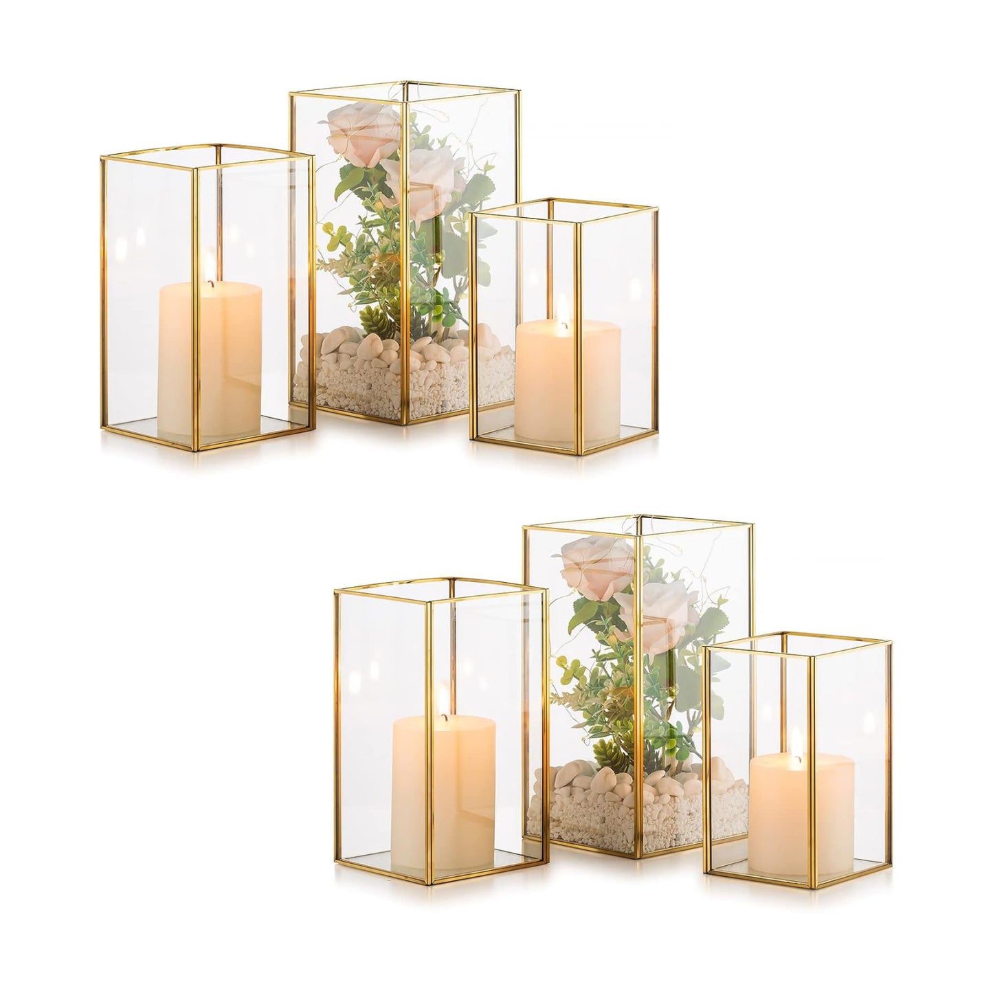 Nuptio Glass Hurricane Candle Holder Set of 6 Gold Pillar Candle Holders Large Rectangular Candleholder Table