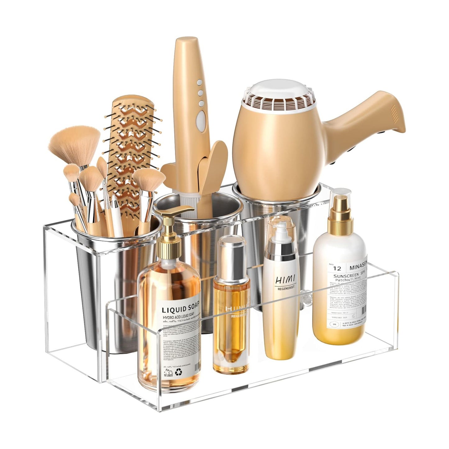 Hair Tool Organizer, Acrylic Hair Dryer Holder, Bathroom Countertop Blow Dryer Stand Storage, Vanity Organizer for