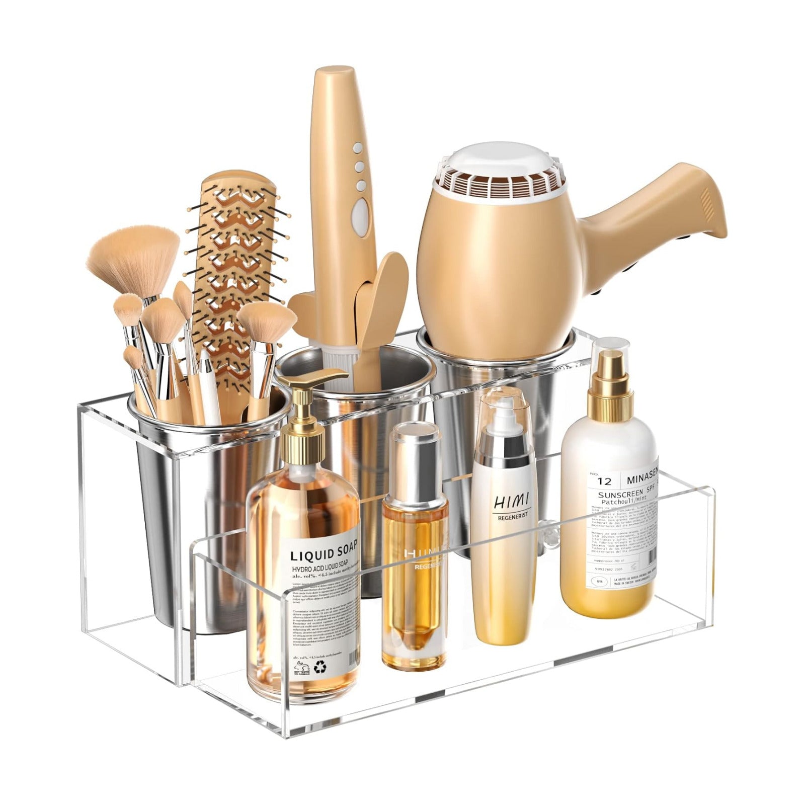 Hair Tool Organizer, Acrylic Hair Dryer Holder, Bathroom Countertop Blow Dryer Stand Storage, Vanity Organizer for