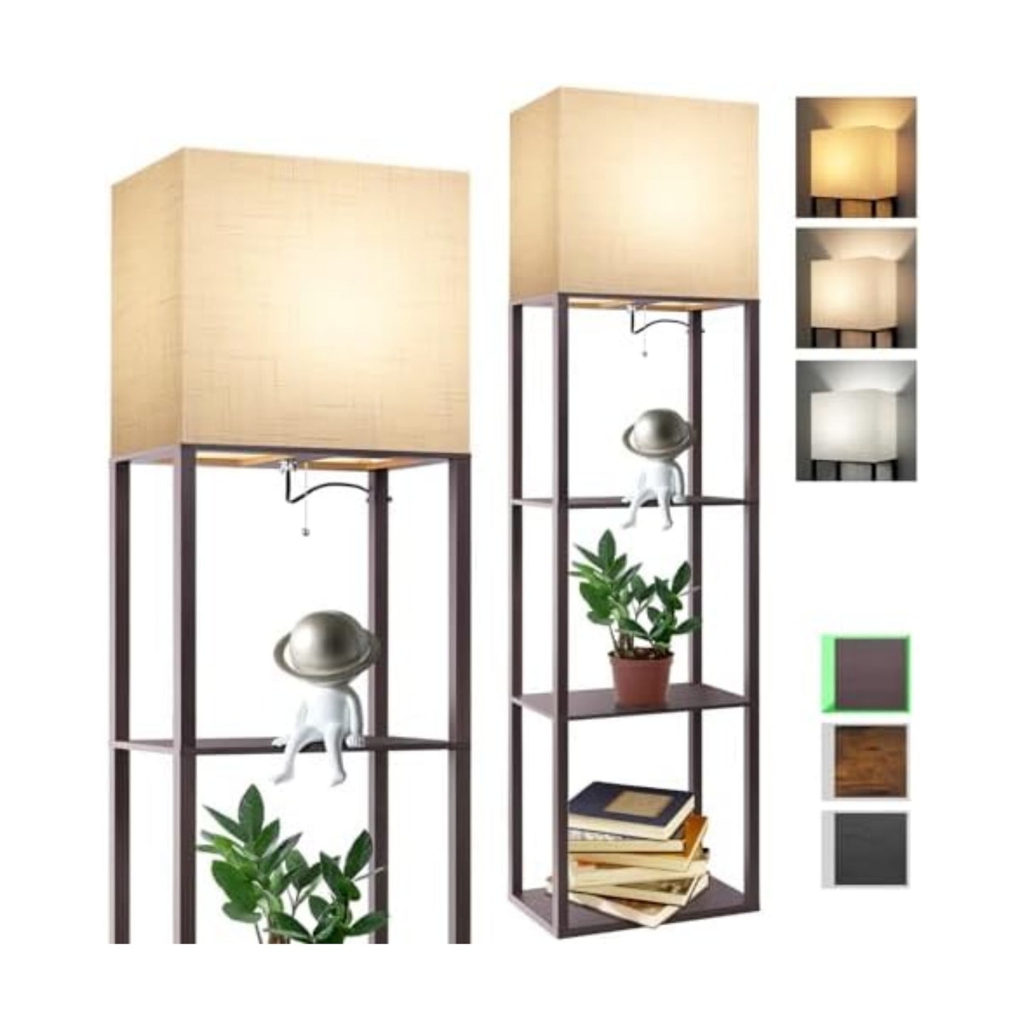 RUNTOP Plus - Floor Lamp with Shelves, Wide Shelf Lamp, Shelf Floor Lamp with 15W LED Bulb, 3 Colors Temperature