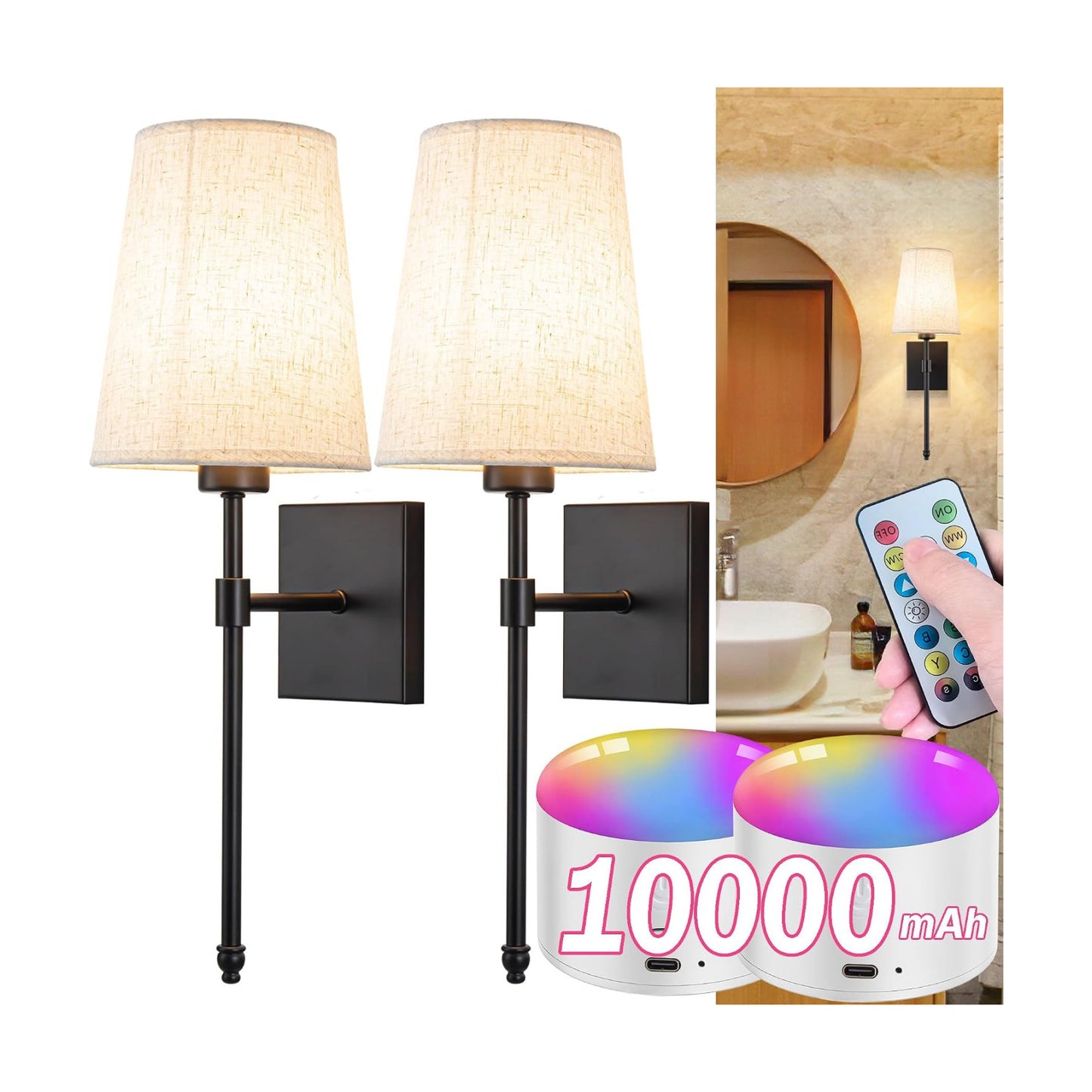 Battery Operated Wall Sconce Light Set Of Two, Battery Operated Sconces Wall Lighting Indoor Wireless Wall Sconce With