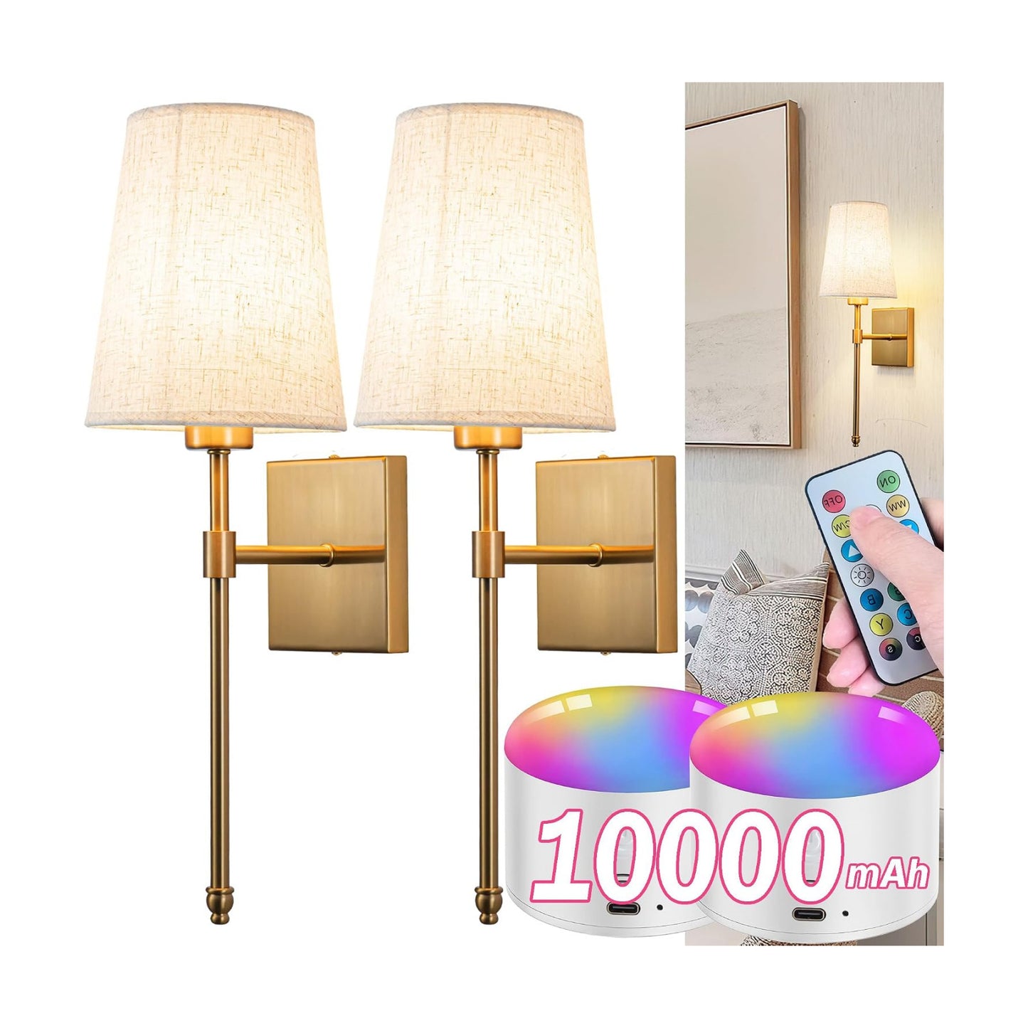 Battery Operated Wall Sconce Light Set Of Two, Battery Operated Sconces Wall Lighting Indoor Wireless Wall Sconce With