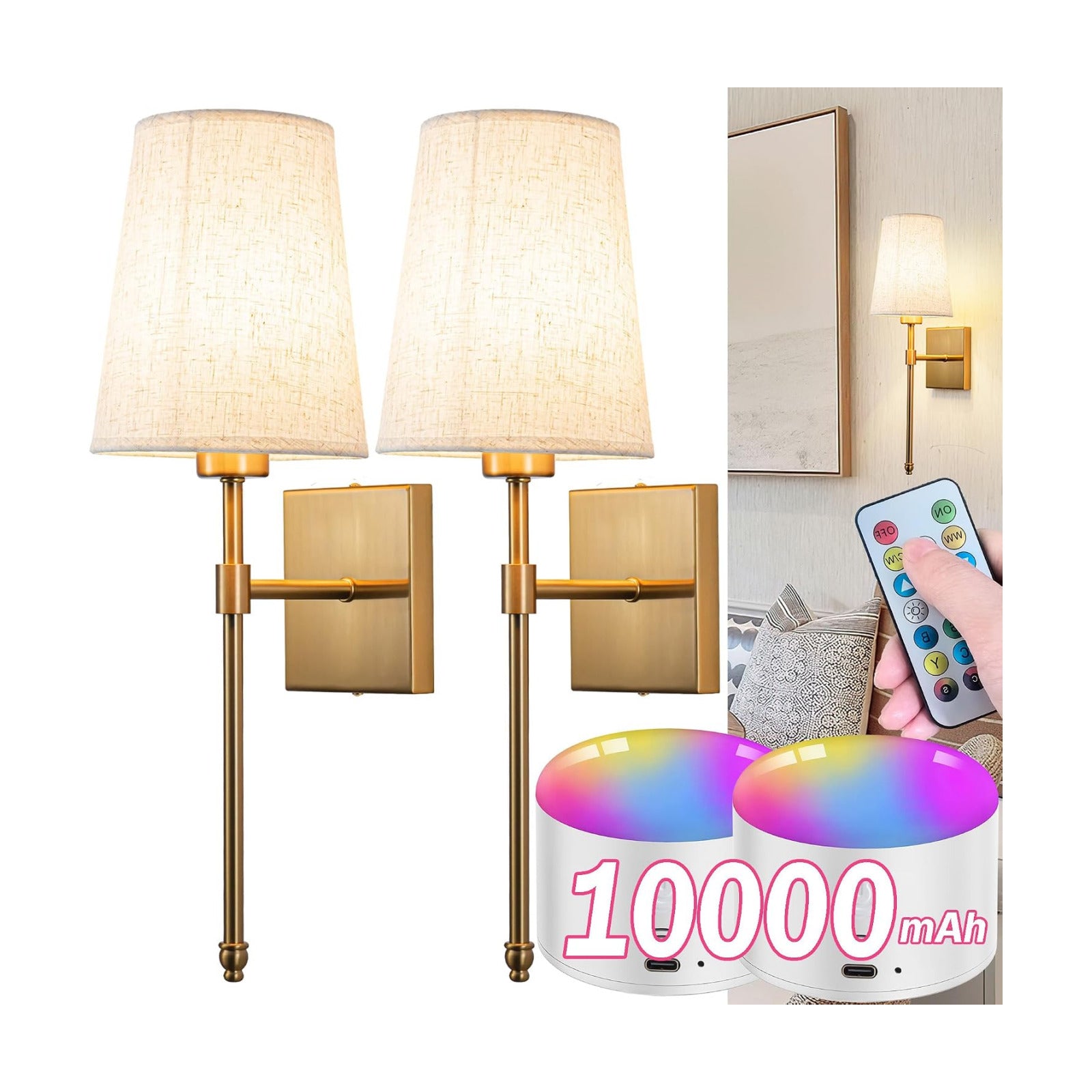 Battery Operated Wall Sconce Light Set Of Two, Battery Operated Sconces Wall Lighting Indoor Wireless Wall Sconce With