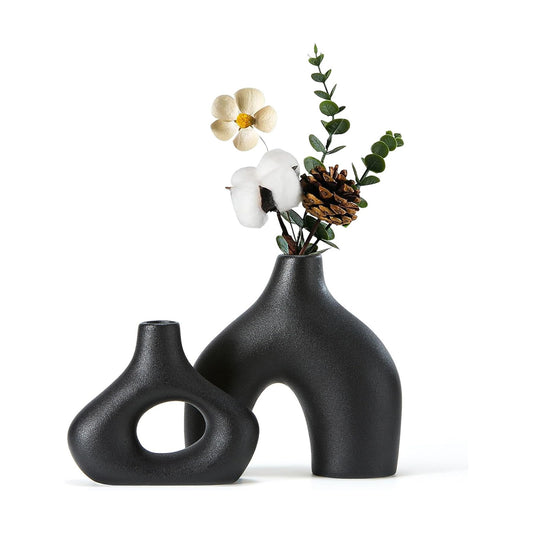 Ceramic Vase for Modern Minimalist Bohemian Decor / Black / Set of 2
