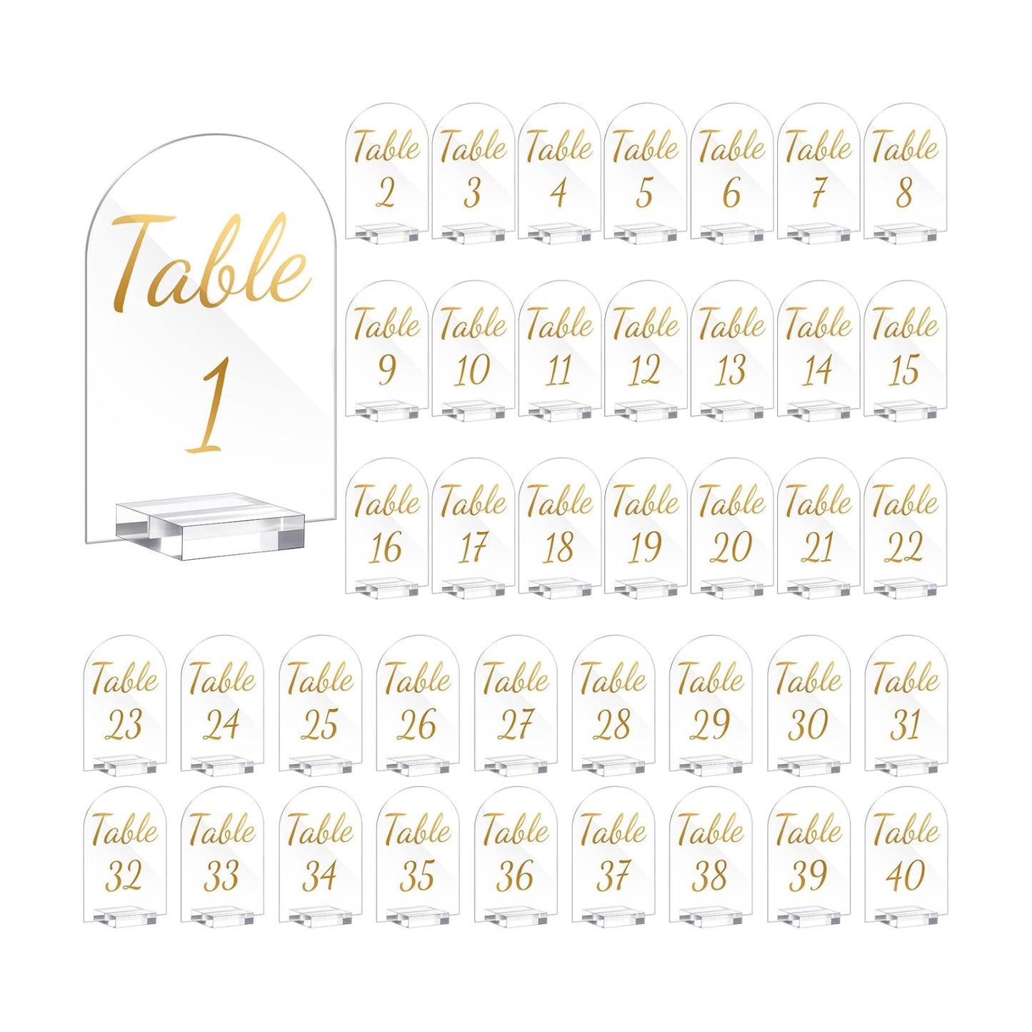 Qunclay 40 Pack Table Numbers 1-40 4 x 6 Inch Gold Acrylic Stands | Clear Acrylic with Gold Calligraphy Font, Wedding