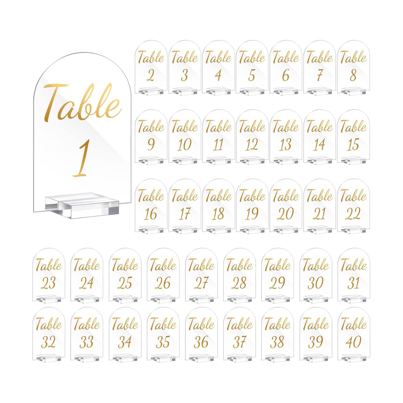 Qunclay 40 Pack Table Numbers 1-40 4 x 6 Inch Gold Acrylic Stands | Clear Acrylic with Gold Calligraphy Font, Wedding