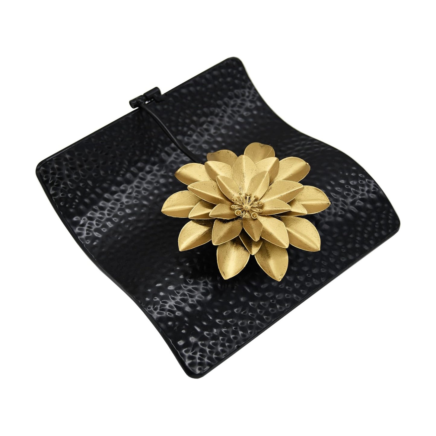 Flat Napkin Holder w/Golden Flower Weighted Arm / Black