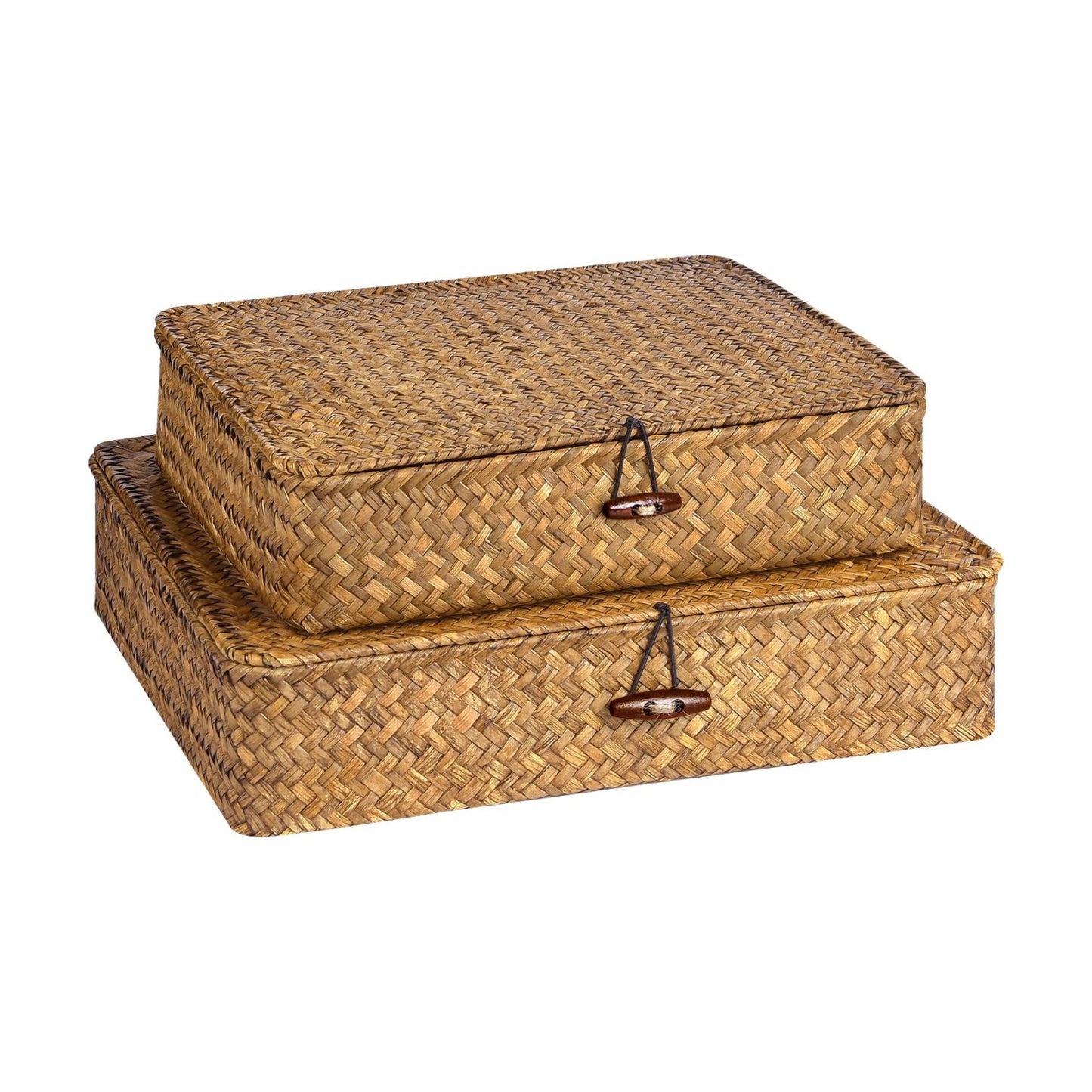 Flat Seagrass Storage Bins / Caramel / Set of 2