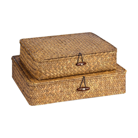Flat Seagrass Storage Bins / Caramel / Set of 2