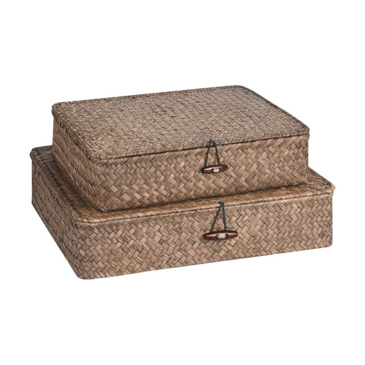 Flat Seagrass Storage Bins / Coffee / Set of 2