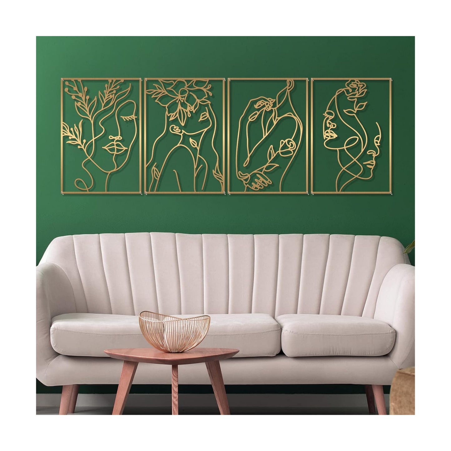 Glamativity 4 Pack Gold Wall Art Decor, Female Flower Face Lover Minimalist Décor Single Line Art Wall Décor, Real