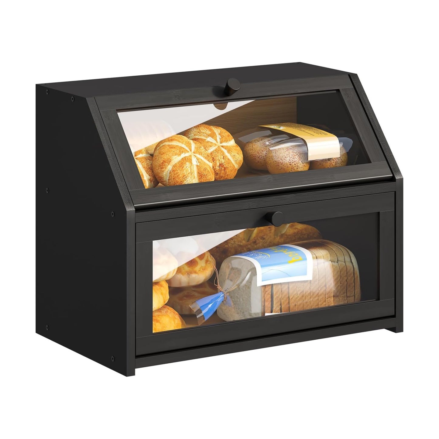 BMOSU Farmhouse Bread Box for Kitchen Countertop Bread box Double Layer Bamboo Wooden Extra Large Capacity Bin Kitchen