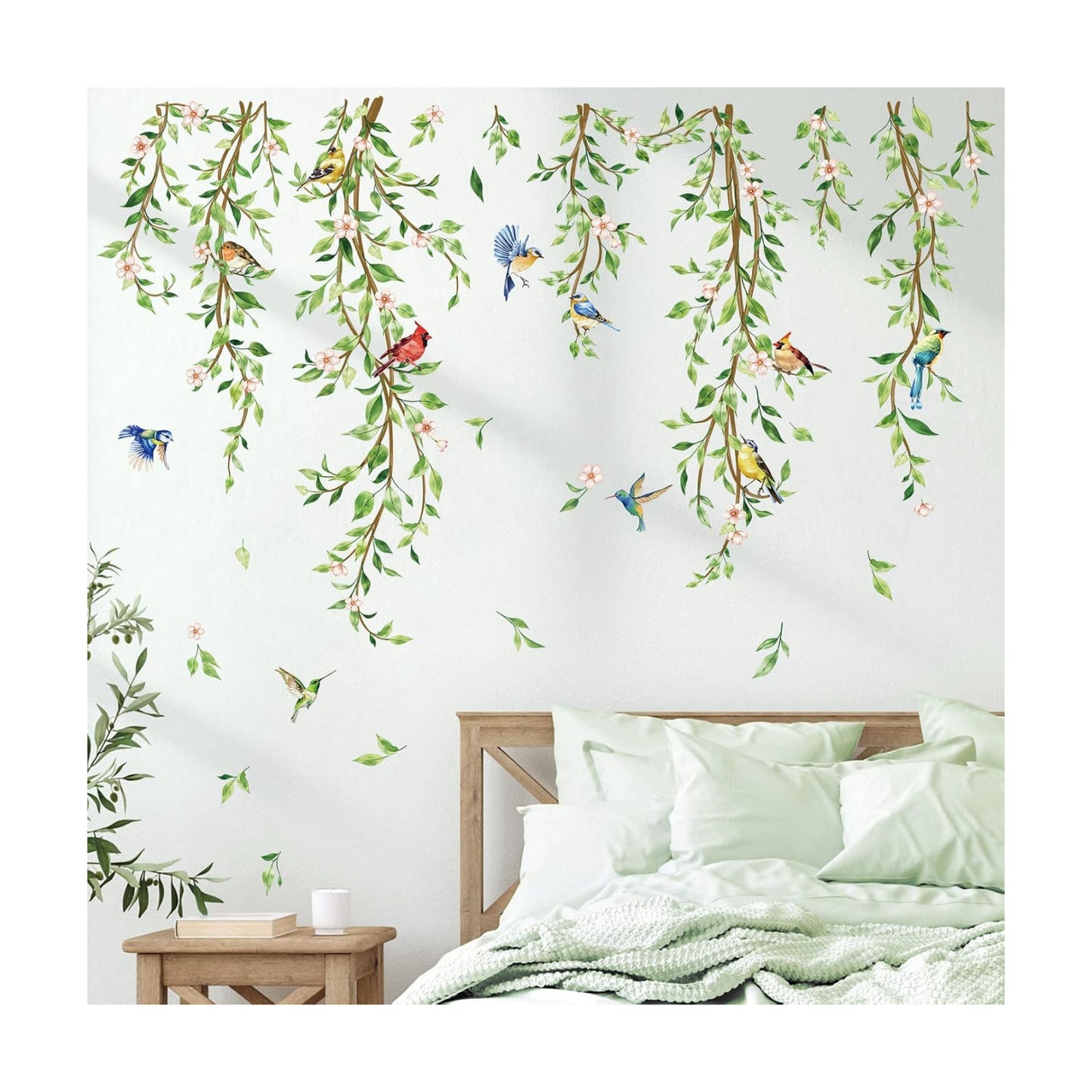 Hanging Vine Wall Decals Birds Leaf Wall Stickers Bedroom Living Room Office Kitchen / A / Green