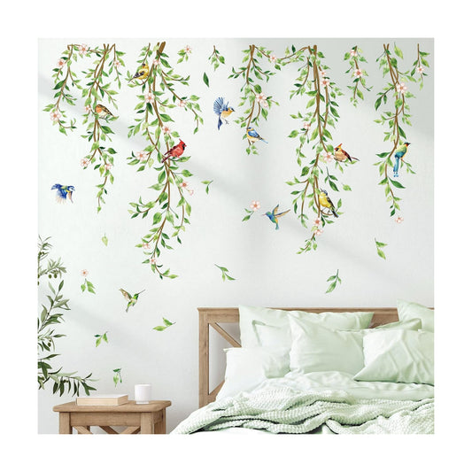 Hanging Vine Wall Decals Birds Leaf Wall Stickers Bedroom Living Room Office Kitchen / A / Green