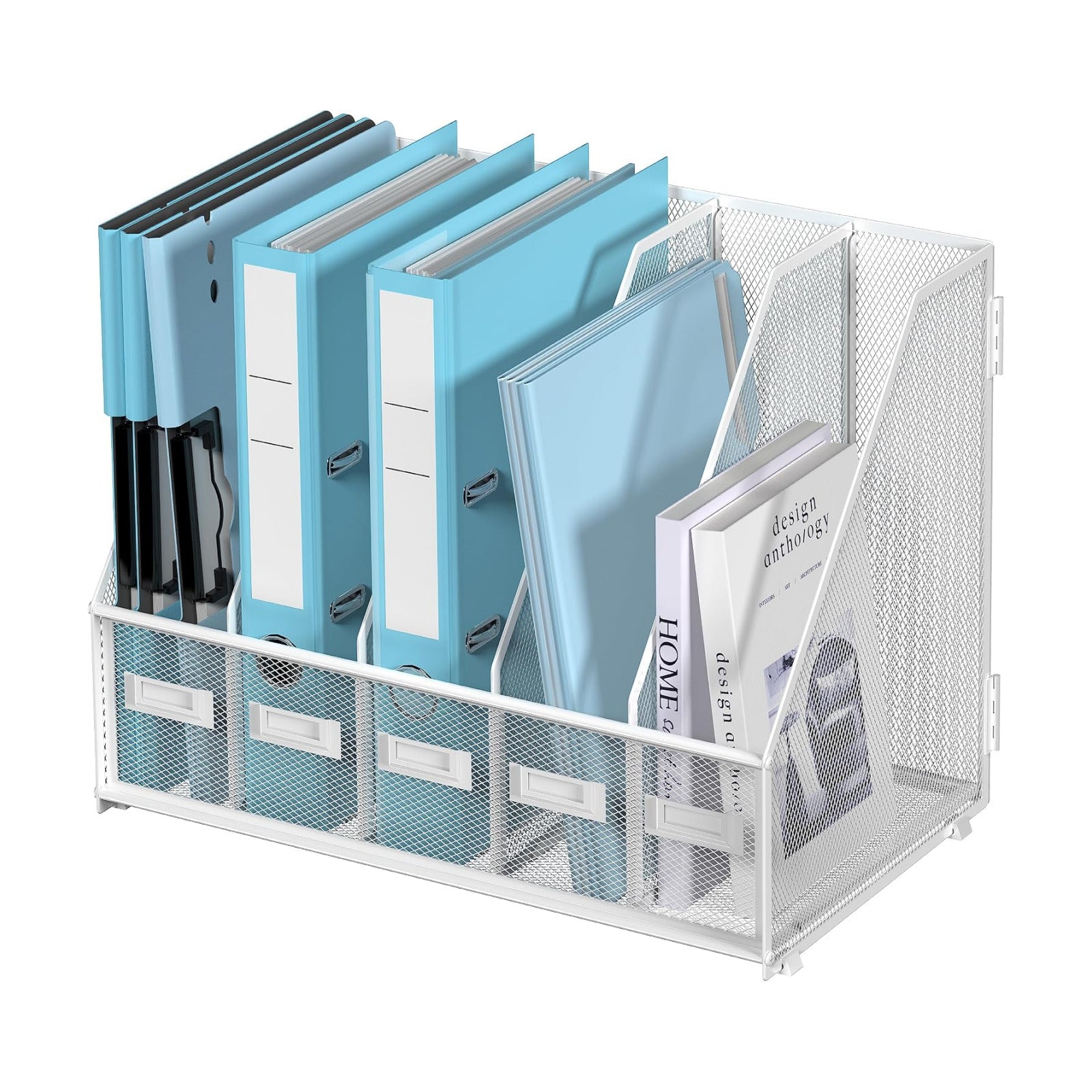 Desk Organizers Metal Desk Magazine File Holder with 5 Vertical Compartments Rack File Organizer for Office Desktop