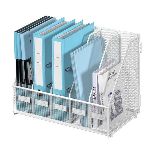 Desk Organizers Metal Desk Magazine File Holder with 5 Vertical Compartments Rack File Organizer for Office Desktop