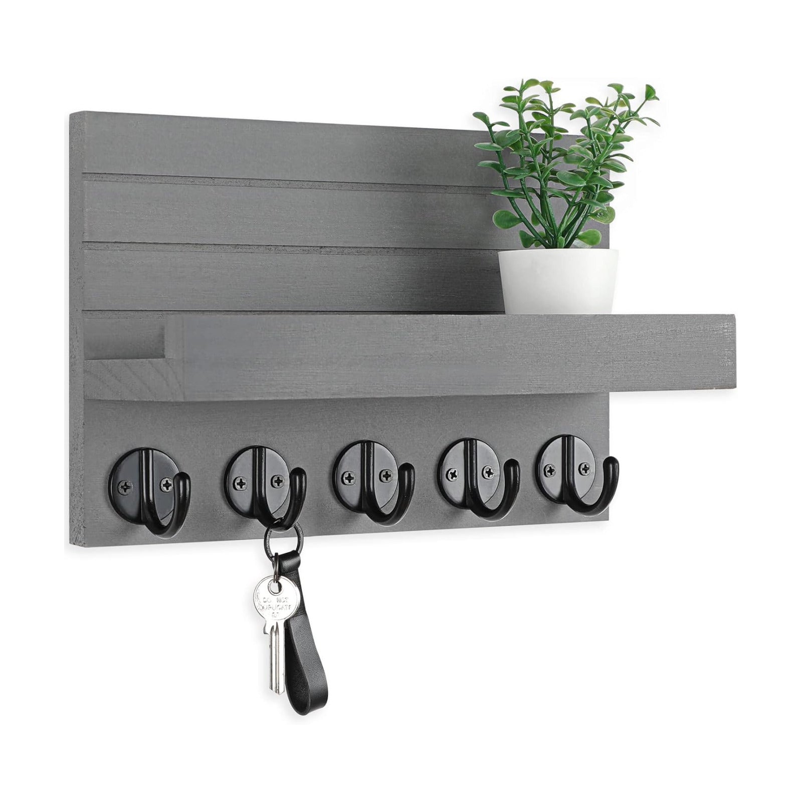 Lwenki Key Holder for Wall, Decorative Key and Mail Holder with Shelf Has Large Key Hooks for Bags, Coats, Umbrella –