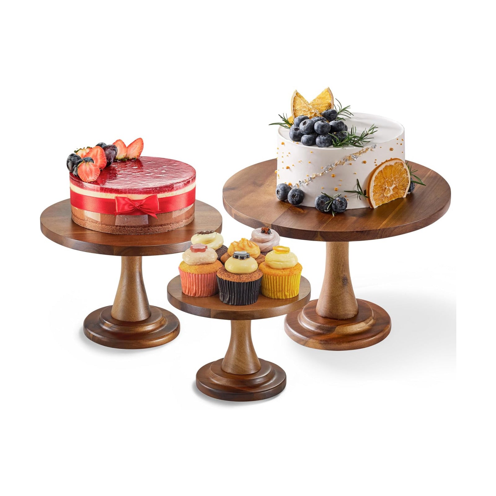 Wood Cake Stand Set / Acacia / Small, Medium, and Large / Set of 3