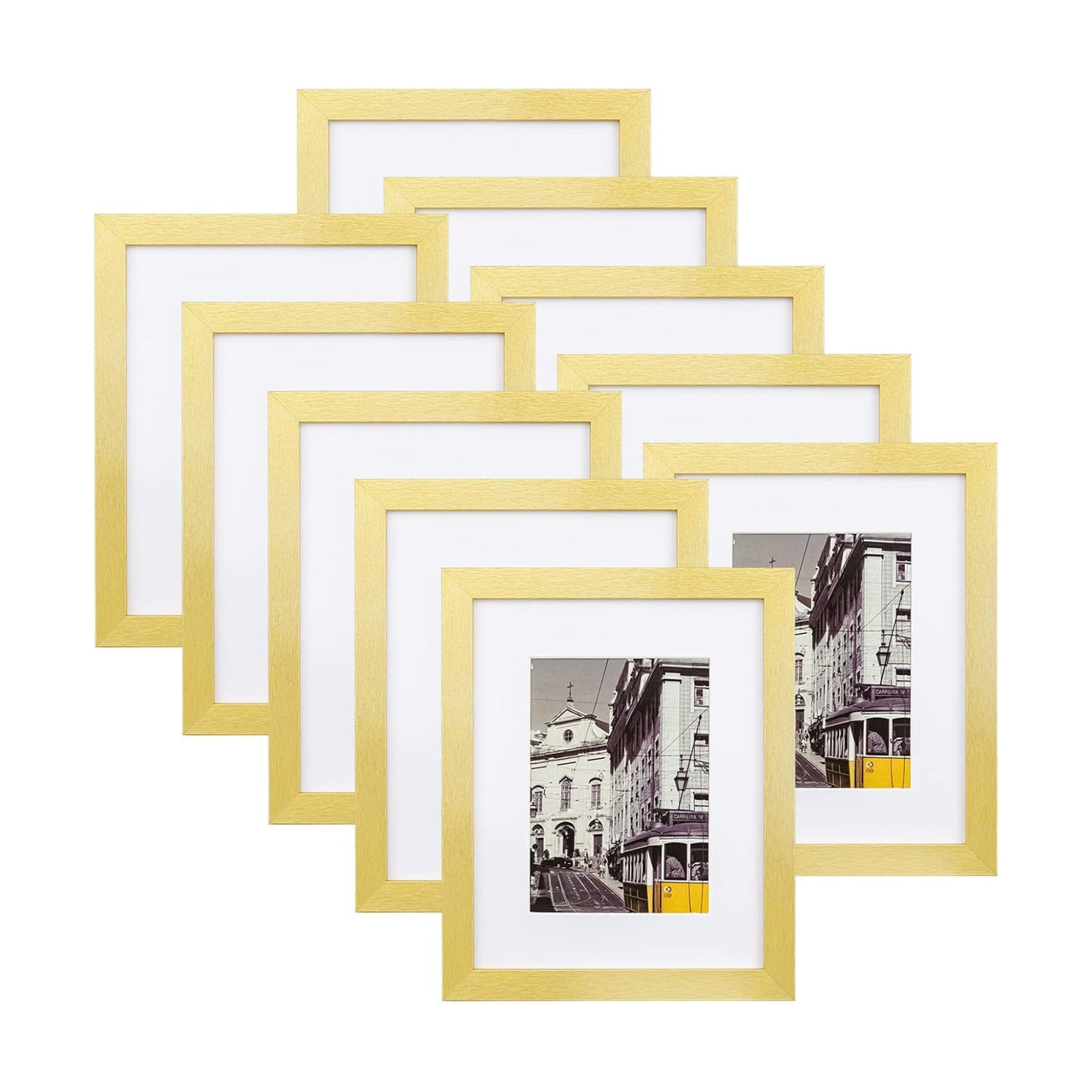 eletecpro 8x10 Picture Frames, Acrylic Cover, Gold, Set of 10 | Display Photo 5x7 with Mat or 8x10 without, Horizontal