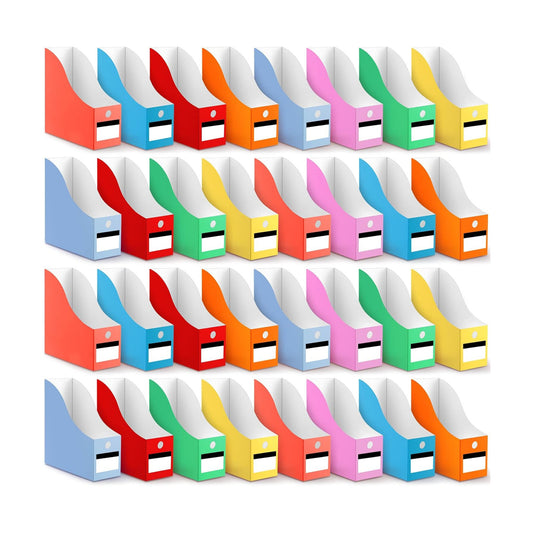 32 Pcs Magazine File Holder Set Including Colored Foldable Desk File Holder Organizer White Label Stickers Cat Pen