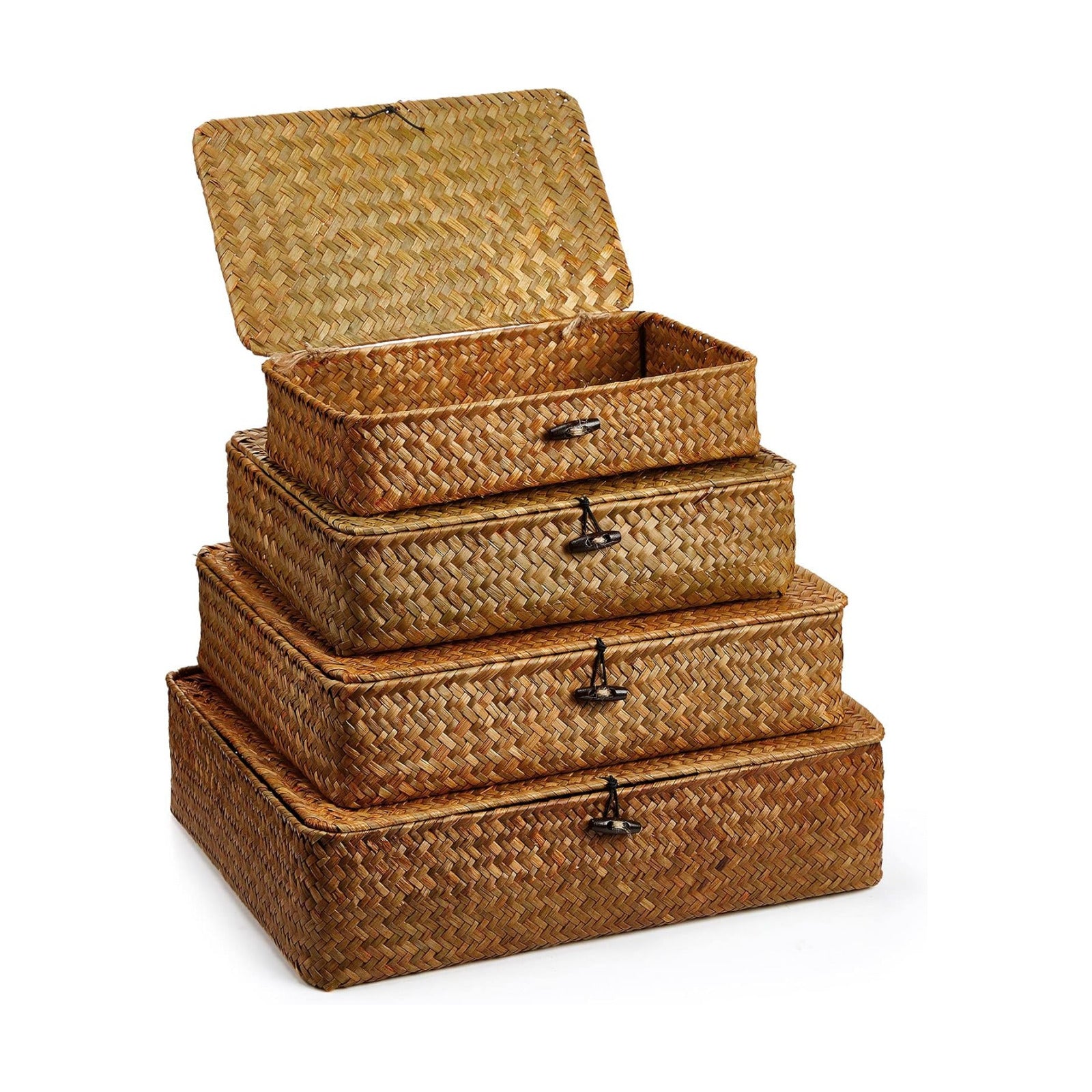 Seagrass Basket / Lid Wicker Storage Basket Decorative Storage Boxes / Brown / Set of 4