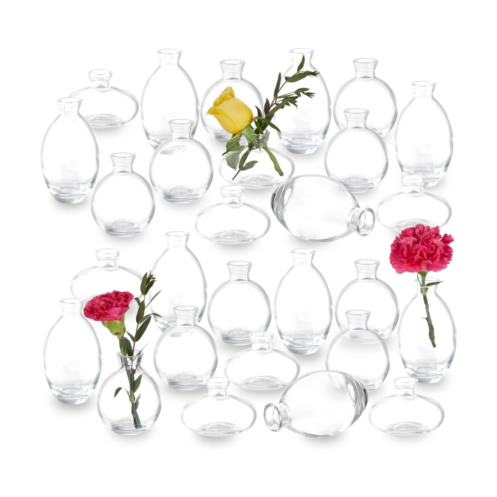 Vintage Vases / Glass Small Bud Vase for Centerpieces / Clear / Set of 28