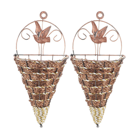 Wall Hanging Flower Pots Rattan Planter Basket Set In Space-Saving / 12.40 x 5.51 x 2.75 / Set of 2