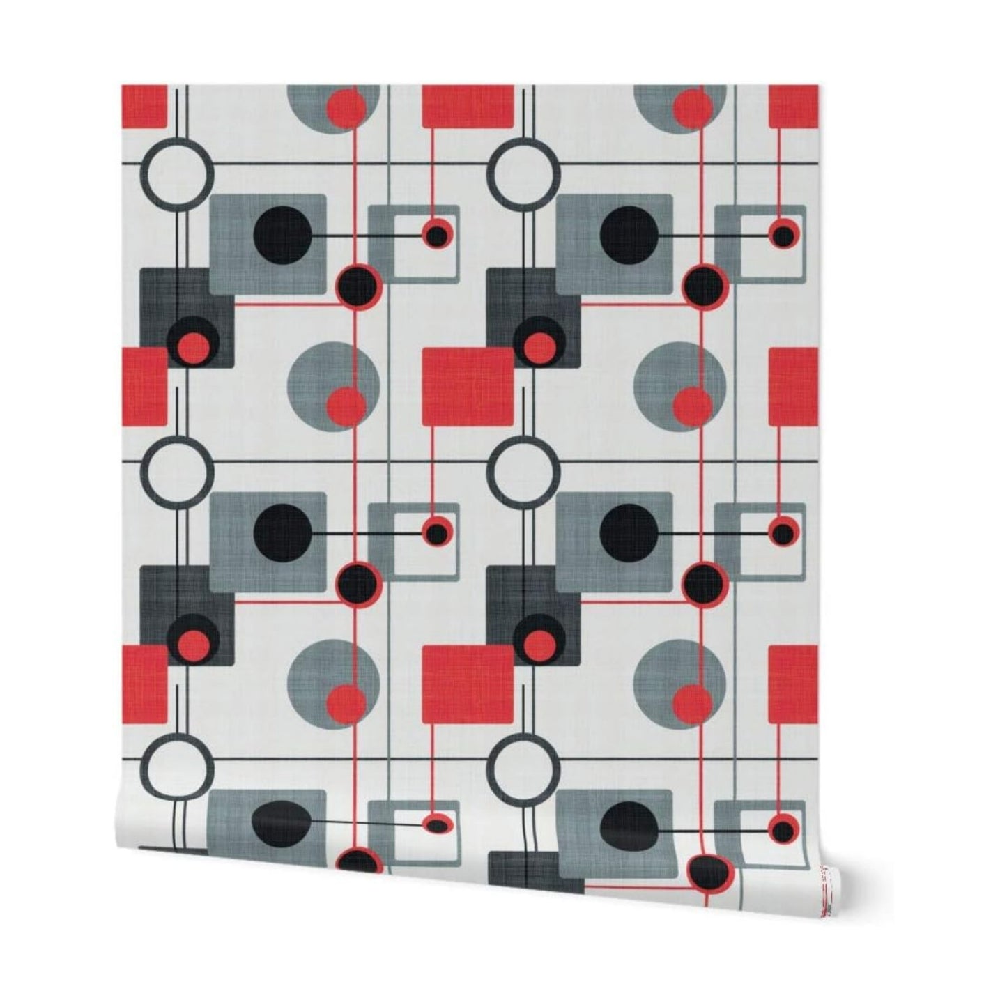 Orbs Squares Black White Vintage Retro Grey Modern Custom Removable Wallpaper / 24 x 72 / Roll / Red