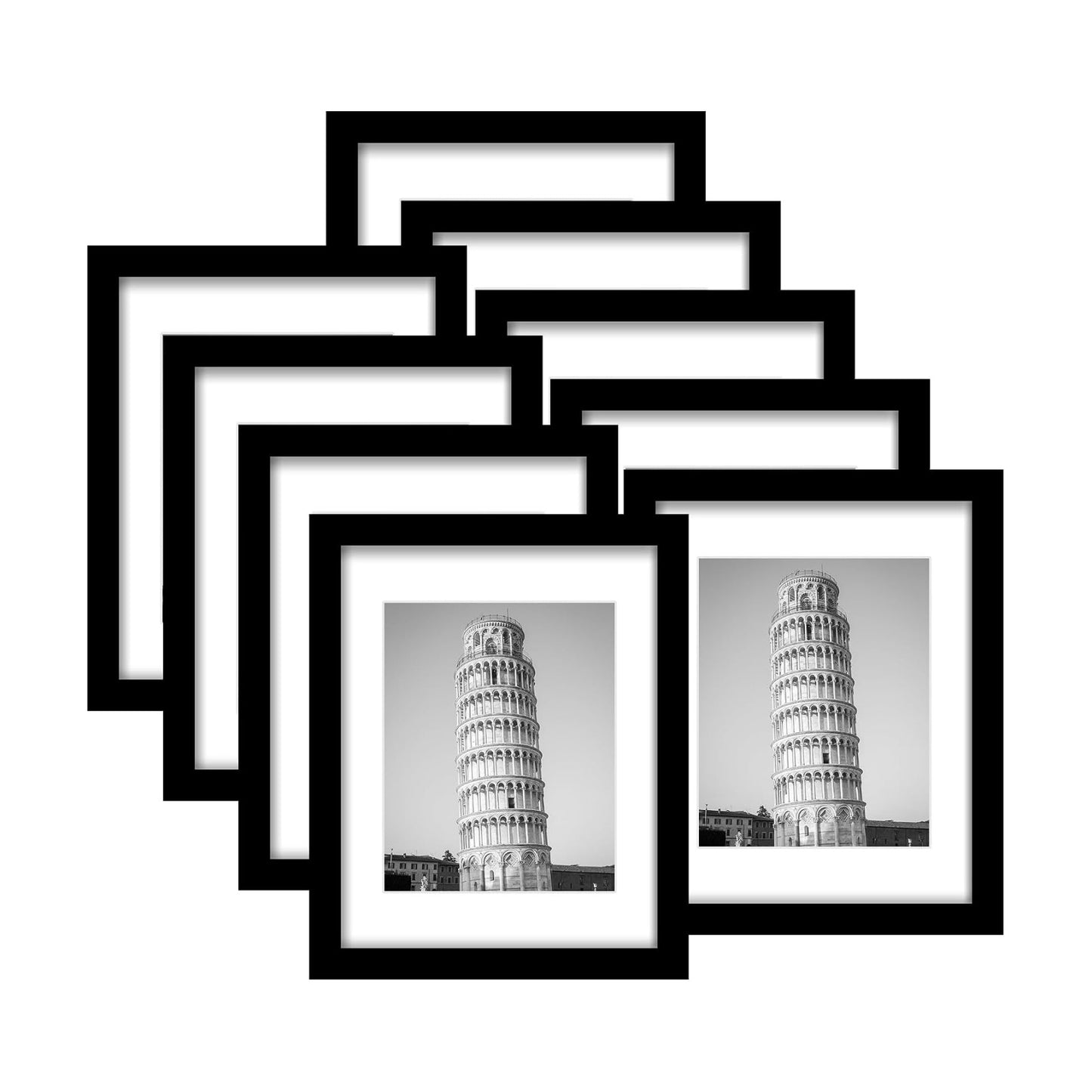 Wiscet 11x14 Picture Frame Set of 9, for Wall or Tabletop Display, Black | Display Pictures 8x10 with Mat or 11x14