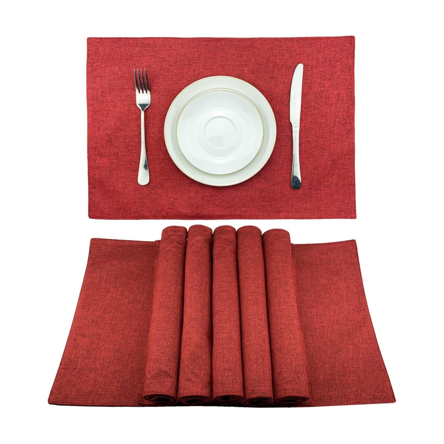 Weabetfu Cloth Placemats Set of 6 Heat Resistant Dining Table Place mats | Cotton Linen Machine Washable Kitchen Table