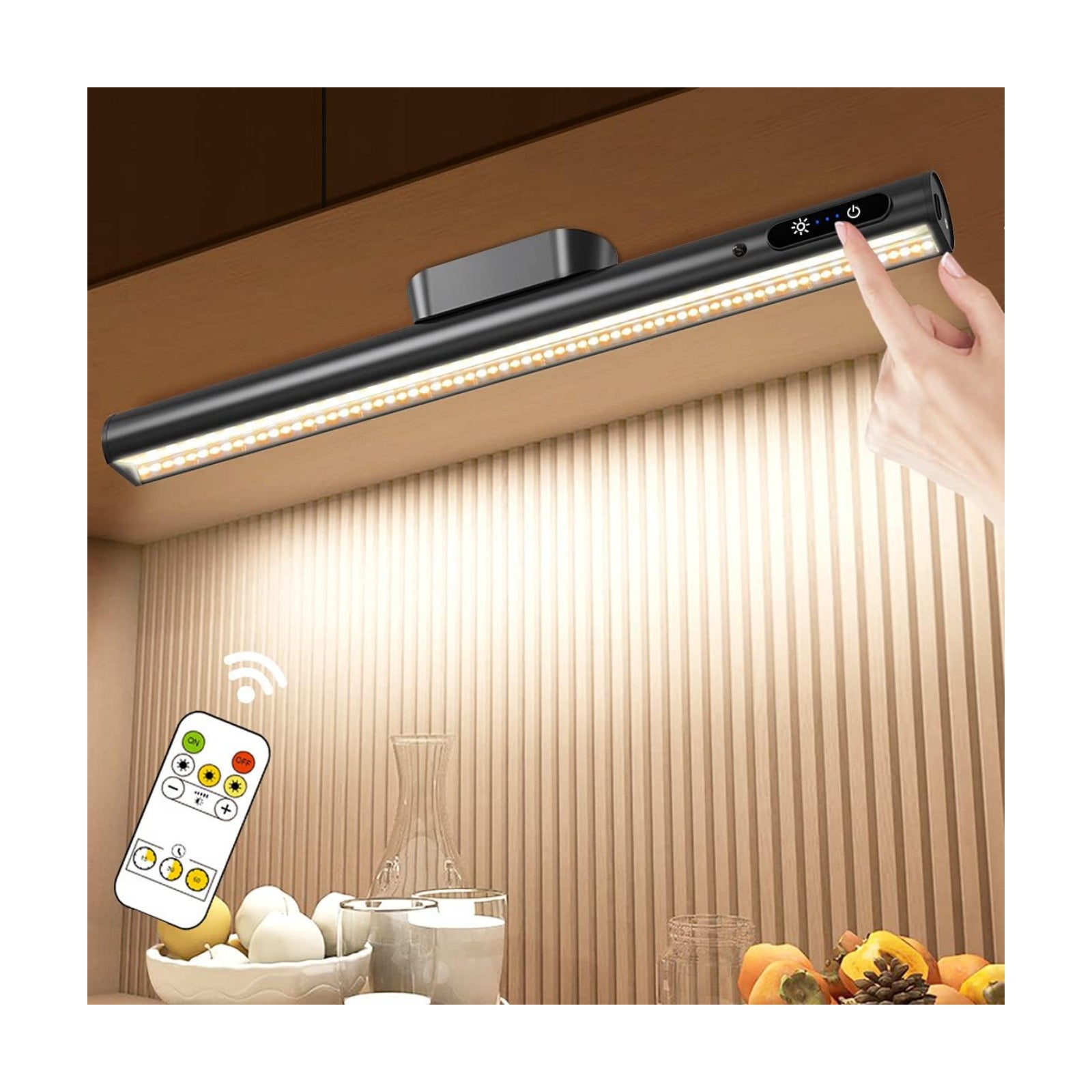 Hapfish Battery Powered Operated Wall Strip Lights, Rechargeable Magnetic LED Light Bar with Remote, Dimmable Desk