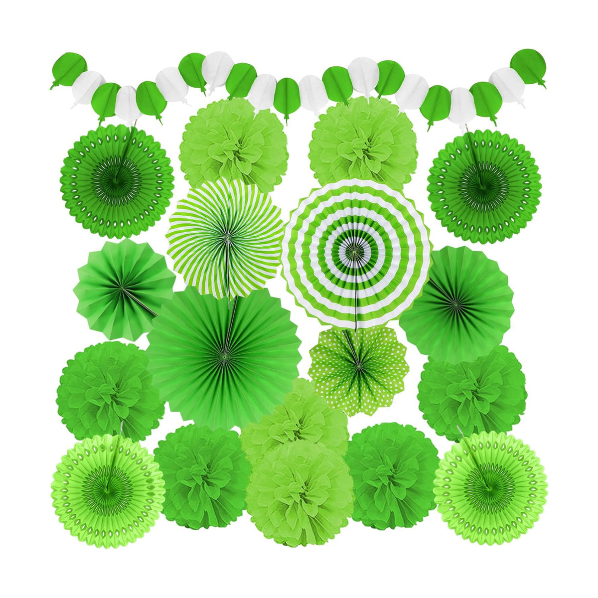 Green Party Decorations, Papar Fans Pompoms Fans Garlands for Birthday Wedding Graduation Summer Forest Carnival St.Patrick's Irish Party Decorations
