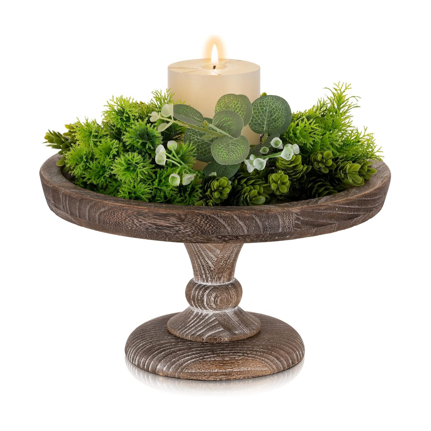 Rustic Wooden Risers Round Decorative Pedestal Plate Stand Holder Tray