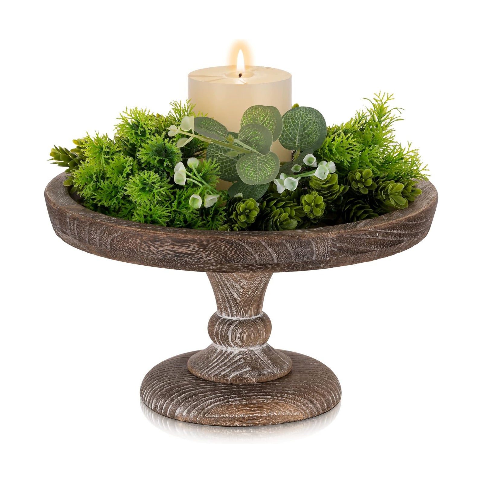 Rustic Wooden Risers Round Decorative Pedestal Plate Stand Holder Tray