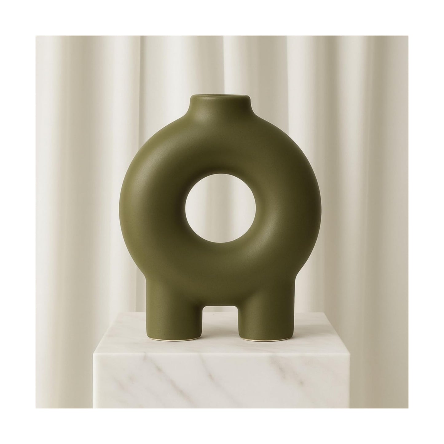Modern Geometric Ceramic Vase / 7.0" H / Green