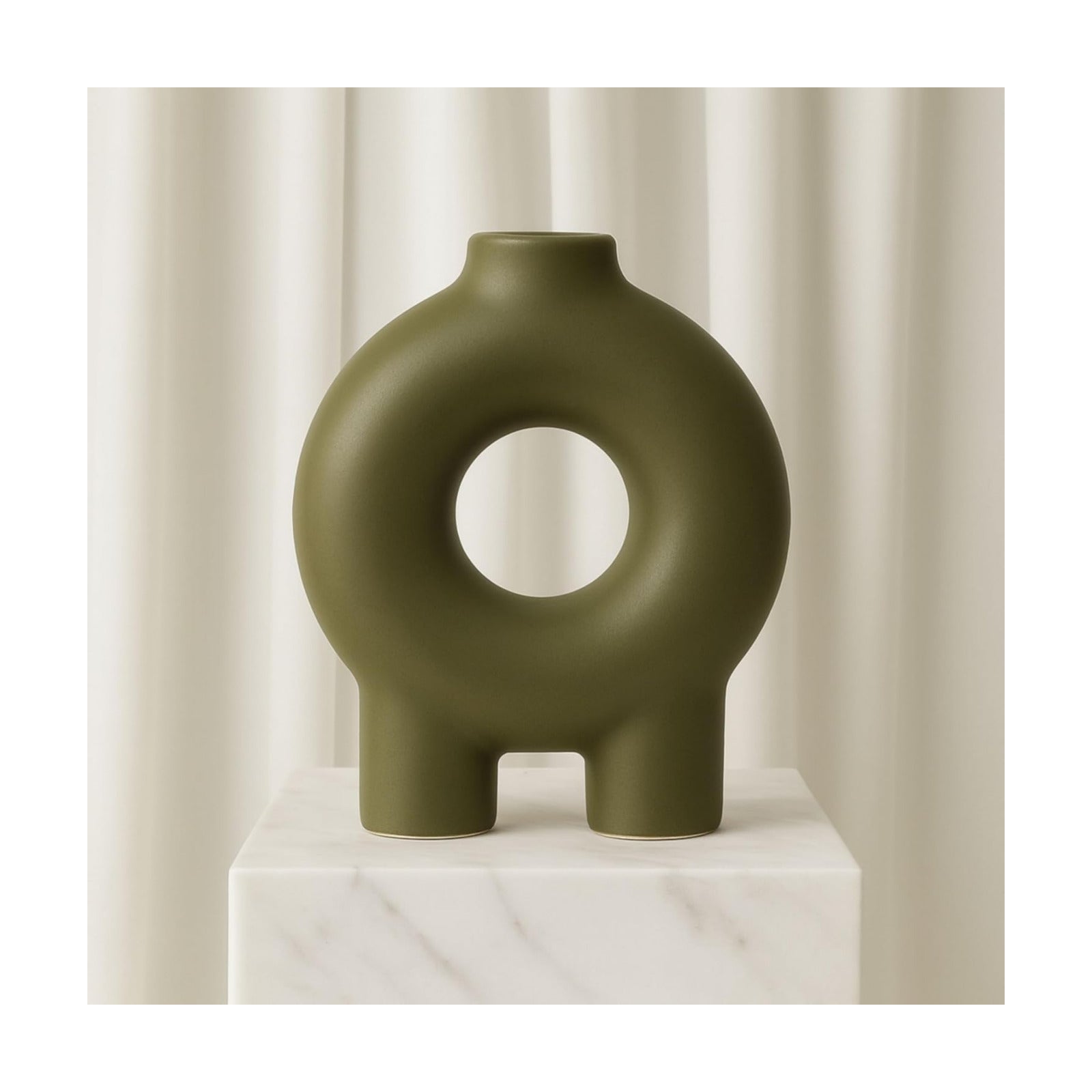 Modern Geometric Ceramic Vase / 7.0" H / Green