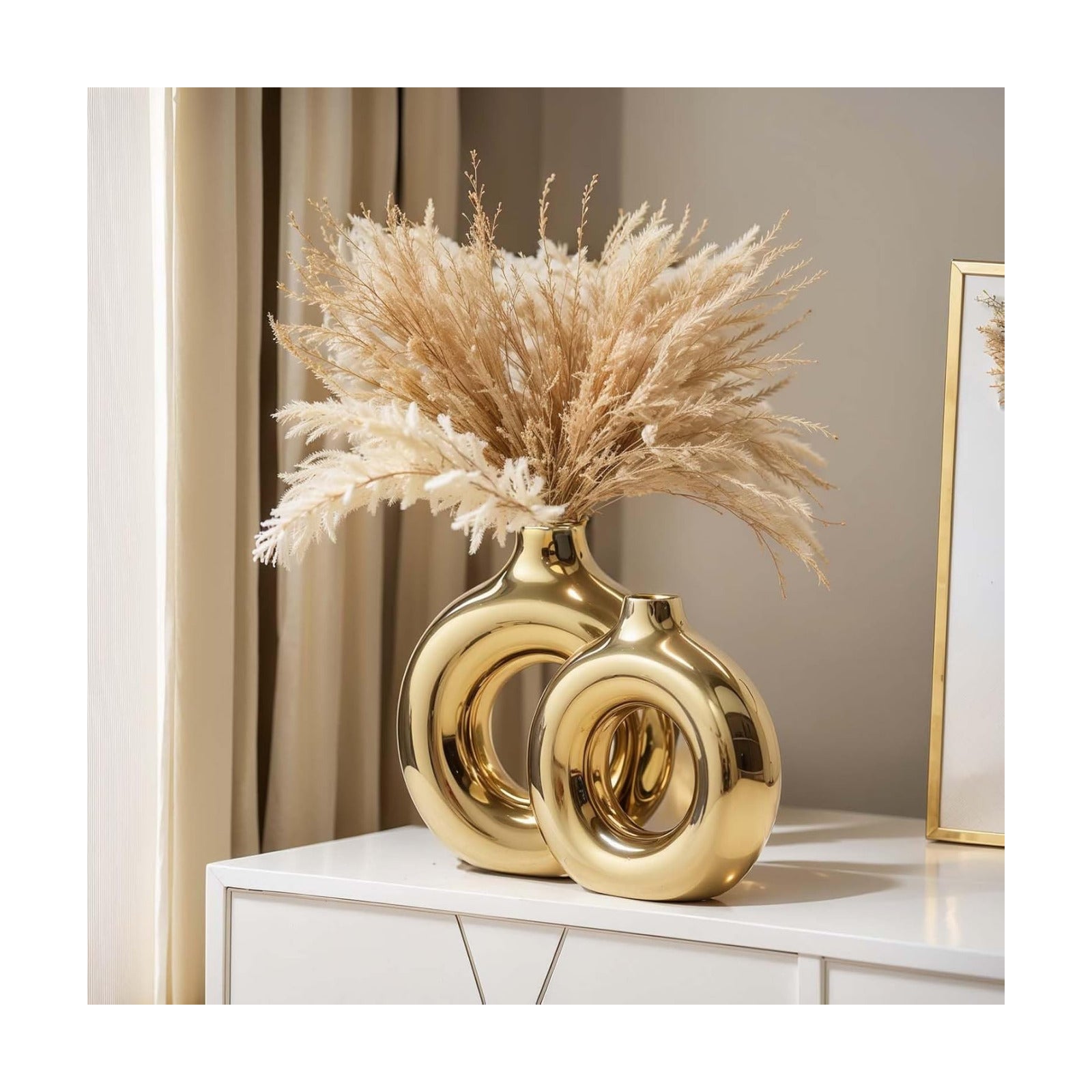Glossy Ceramic Vase / Gold / Set of 2