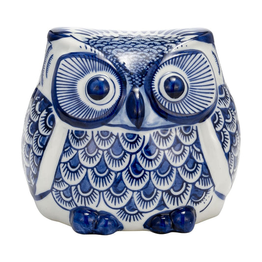 Owl Ceramic Figurine Sculpture / Blue / 5" H