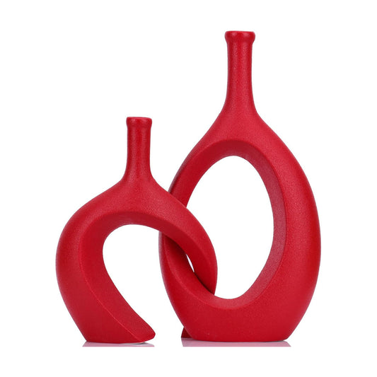Modern Snuggle and Huging Style Ceramic Vase for Pampas Grass / Red / Set of 2