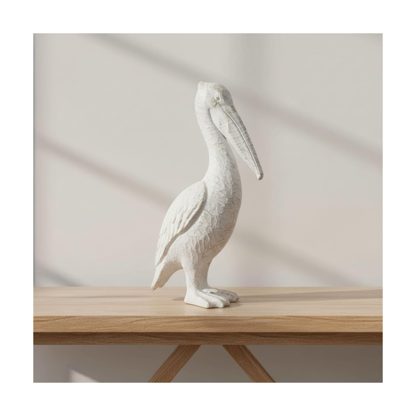 Modern Ceramic Standing Pelican Sculpture / 14.0" H / White